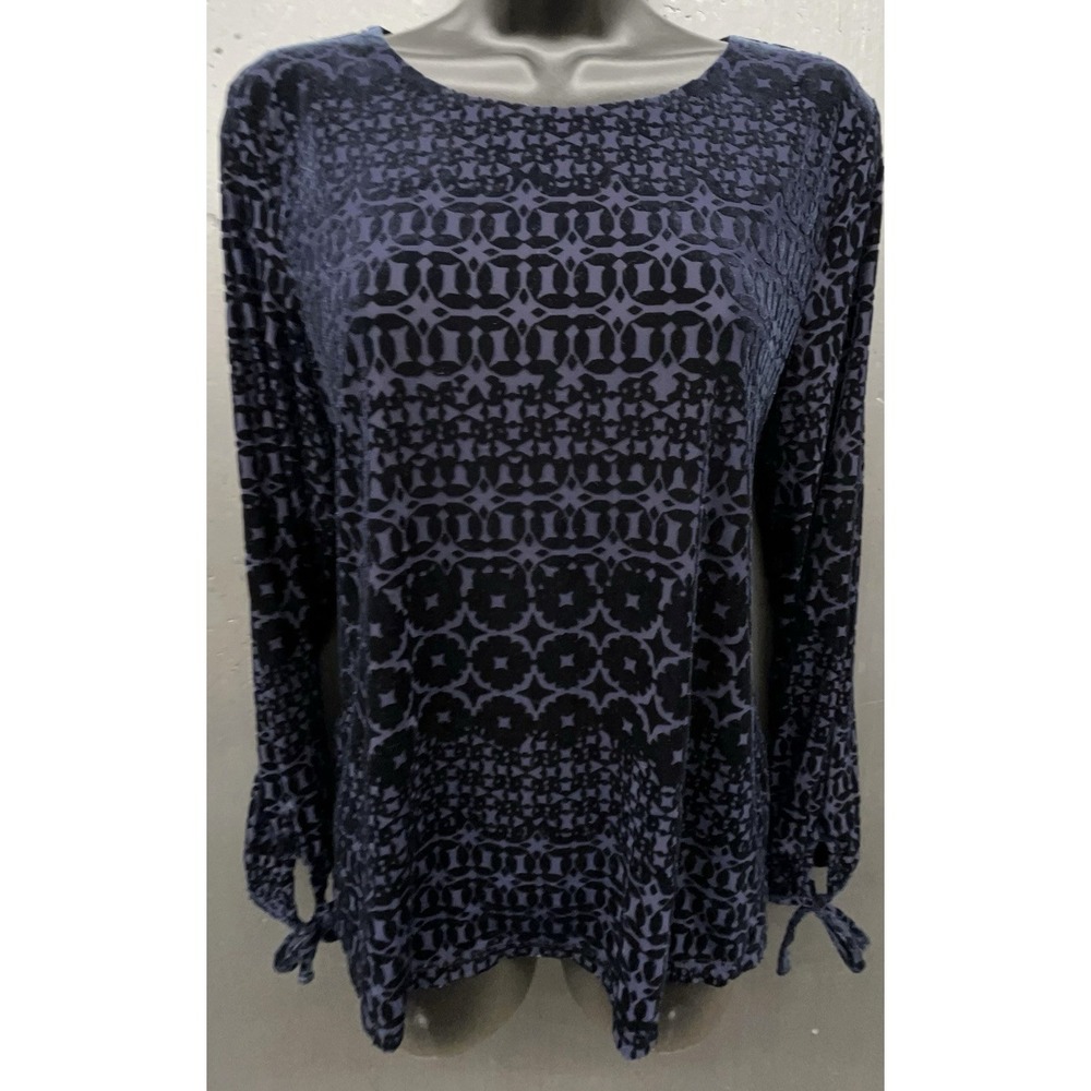 Talbots Top Mp Blue Black Velvet Burnout Bow Cuffs Elegant Dark Fairy Witchy